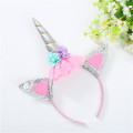 Amazon Top Selling Wholesale Cute Design Unicorn Horn Stirnband mit künstlicher Blume